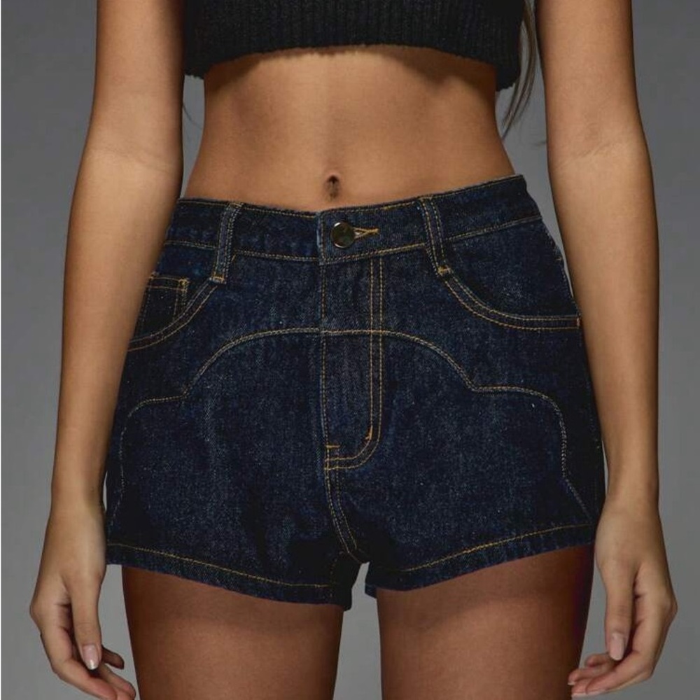 Misguided high waisted western denim mini shorts with contrast stitching